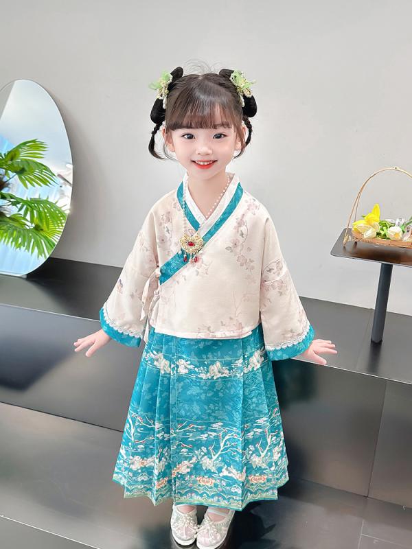 女の子 漢服 春秋 開衫 ?面襦裙 セット 唐装 ワンピース 花柄 綿混紡 ポリエステル95% 柔軟素材 田園 可愛い ピンカラー ピンク系 プリンセス キャンディー 風 中式 スタイル 普通厚 子供服 民族衣装 3-8歳 かわいい ガーリー 花柄プリン