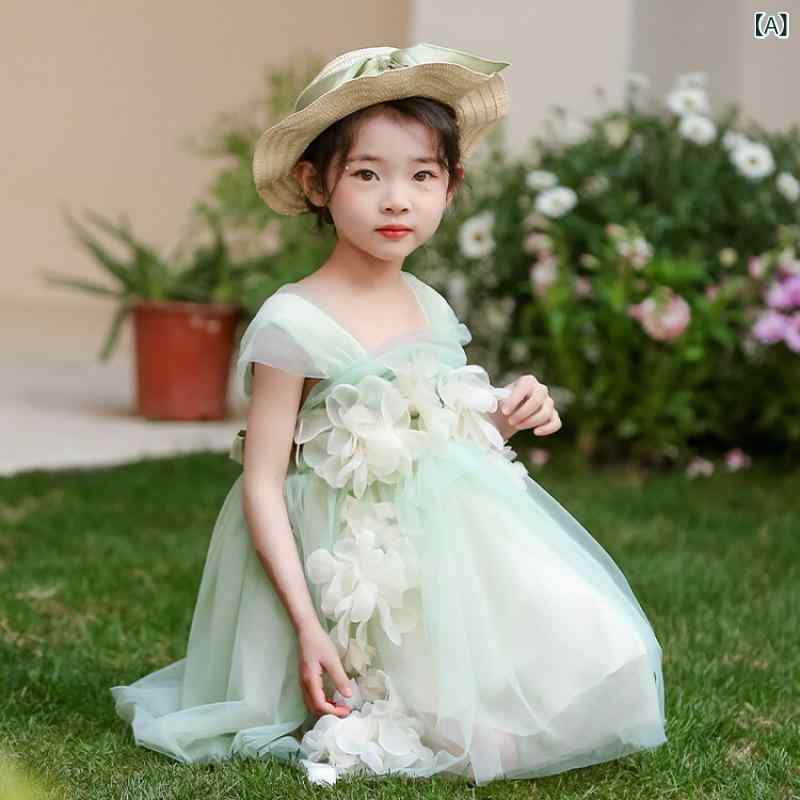 女の子 ワンピース 夏 吊り帯 プリンセスドレス 花柄 フェアリー シフォン 背中開き 背心 スカート 子供 薄手 涼しい 柔らかい ポリエステル 花仙子 網紗 かわいい 洋服 ガーリー 軽量 日常使い