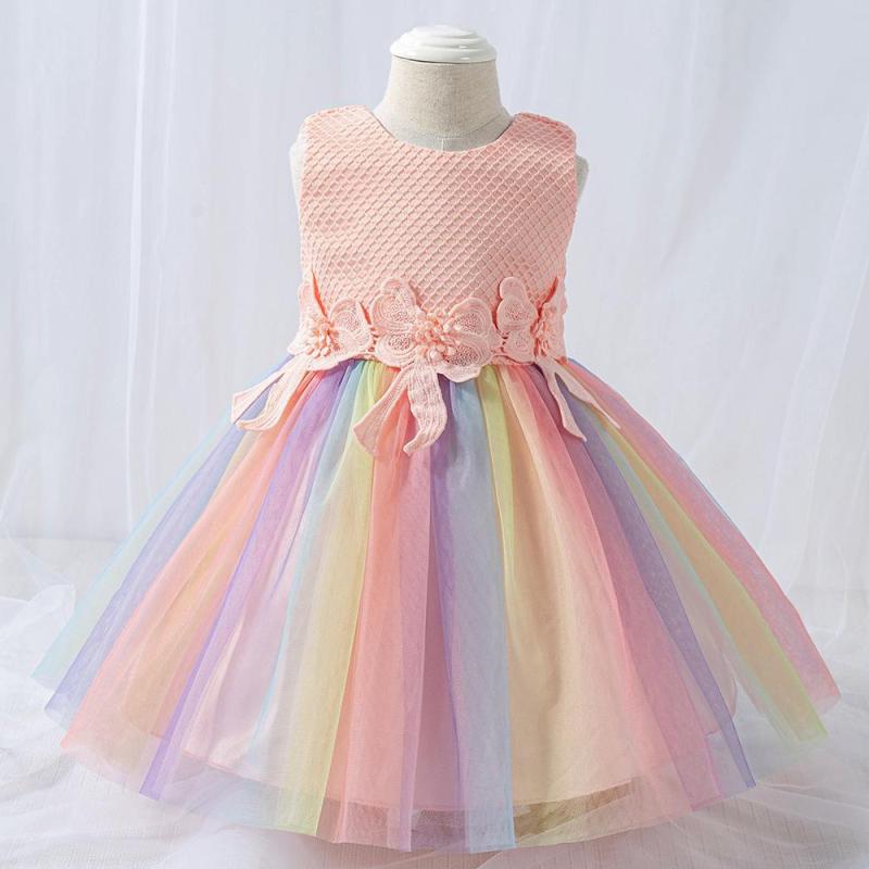 女の子 キッズ ドレス 1歳 誕生日 礼服 七彩 網紗 蓬蓬 連衣裙 ピンク イエロー ブルー 綿混紗 酵素洗 ピンカラー プリンセス 風 春秋 夏 冬 通勤 普段使い 部屋着 伸縮性 軽量 かわいい 女の子 ベビー トップス スカート セット インフォ