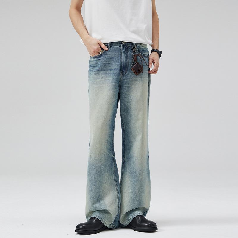 メンズ 牛仔パンツ ワイドレッグ ゆったり リラックスフィット 水洗加工 ヴィンテージ風 ストレート ミッドライズ ジップフライ コットン 78.5% ポケット ノーエラスティック 長丈 日常使い 春夏 秋冬 オールシーズン 青少年 トレンド ファッショ