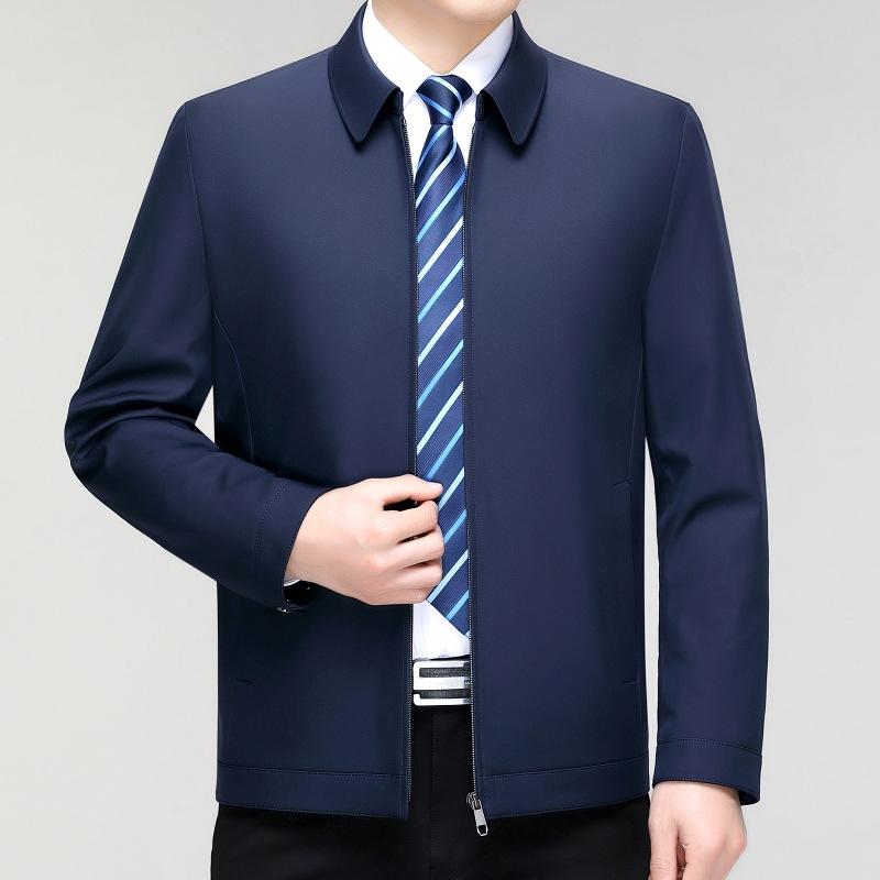 ジャケット メンズ 中年 男性用 父親服 ゆったり ビジネス ビジネスカジュアル 立領 上着 春夏 薄手 桑蚕? 透気 長袖 ジップ シンプル 純色 直下? サイドポケット 免? 外穿 通勤 黒 カーキ 紺 グレー 墨緑 酒紅