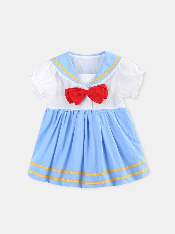 女の子 ワンピース 連衣裙 純棉 プリンセススカート 学院風 ネイビーカラー 短袖 Aライン スカート 切り替え デザイン 夏用 ベビー 1-3歳 軽やか 綿素材 女児 ドレス 爽やか プリンセス スタイル 学院スタイル 紺色 トップス スカート セット 4,710円