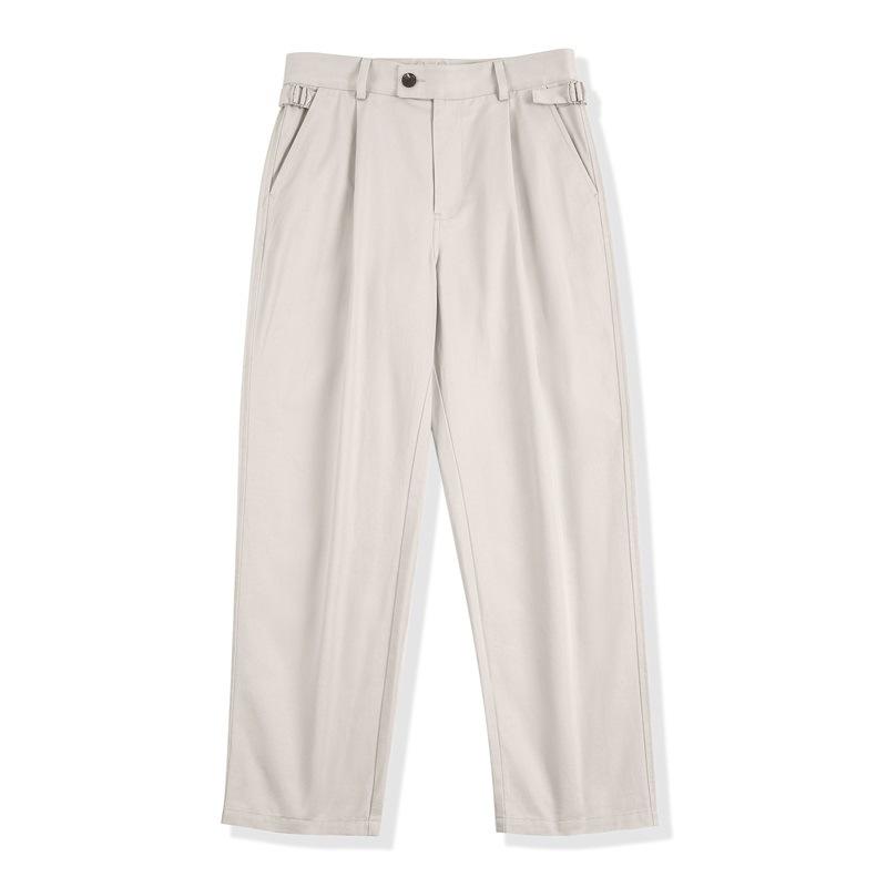 メンズ 長ズボン 直筒 ワイドパンツ ミッドライズ ジップフライ コットン100% 純色 浅灰 透気性 秋 日常 カジュアル マルチポケット 無弾性 青年向け ゆったりシルエット ワークスタイル ベーシック 軽量 通勤 普段使い