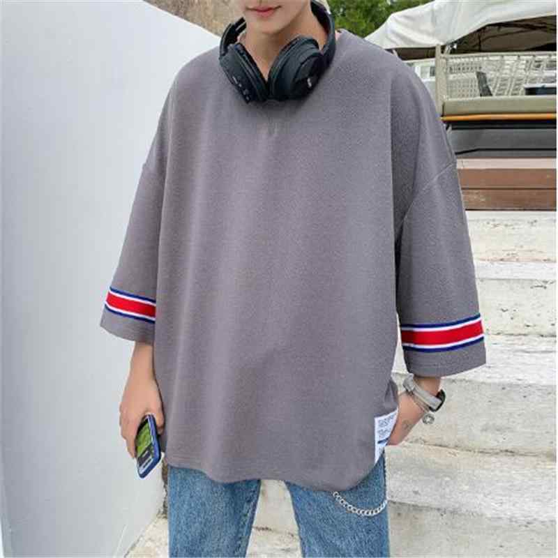 メンズ Tシャツ 七分袖 港風 大きいサイズ 短袖 トップス 男性用 ゆったり 透気性 涼しい 化繊混紡 セットネック 薄手 夏用 白色 黒 紺