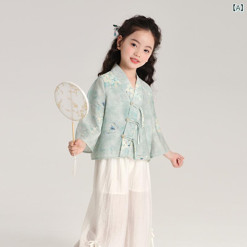 女の子 ワンピース ドロップショルダー 柔らかい 綿素材 夏服 花柄 ピンク ブルー かわいい 国風 セットアップ 子供服 3-8歳 快適 セット 4,597円