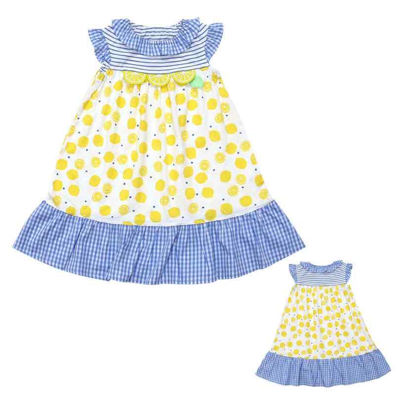 女の子 ワンピース 子供 ドレス 日系 プリンセス風 レモンプリント 切り替え 背心スカート 綿素材 無袖 夏 春 動物柄 純色 カード柄 田園 アイボリー ピンク かわいい 軽量 通気性 3-8歳 90-130cm