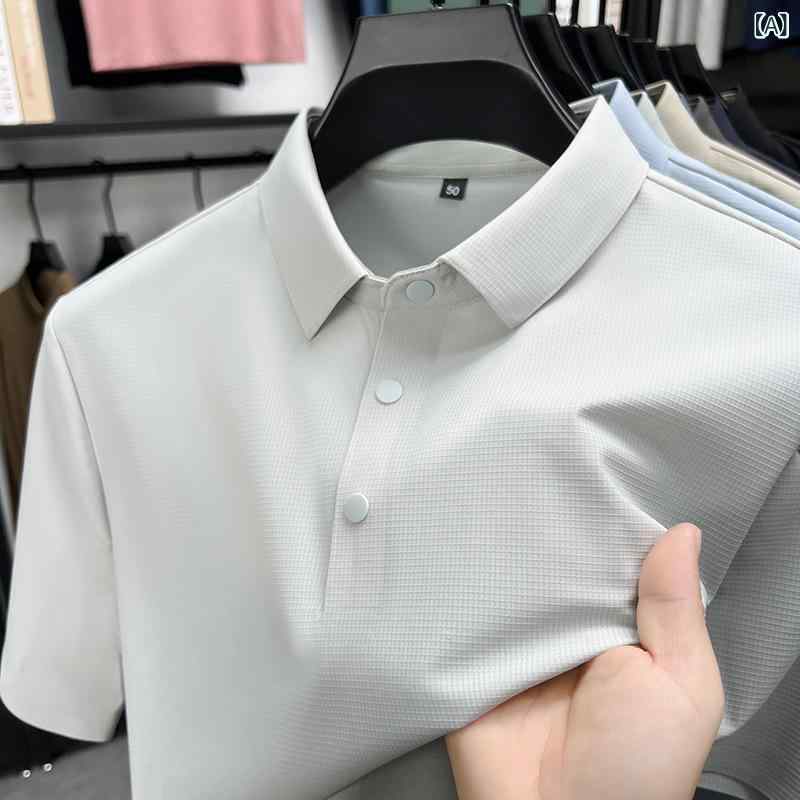 メンズ POLOシャツ 短袖 無痕 免? 接触冷感 格? ビジネス ファッション トップス ゆったり 綿100% 透気 吸湿排汗 春秋 オールシーズン 白色 グレー ブルー カジュアル 普段使い 通勤