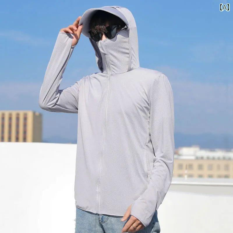 メンズ レディース 防晒 ジャケット 夏 薄手 フード付き 透気性 UVカット 接触冷感 釣り 服 合体型 化繊混紡 ポリエステル 浅灰 深灰 白 黒 宝藍 天藍 サイドポケット ジッパー 基本スタイル 観光 外出 軽量 速乾 耐久性