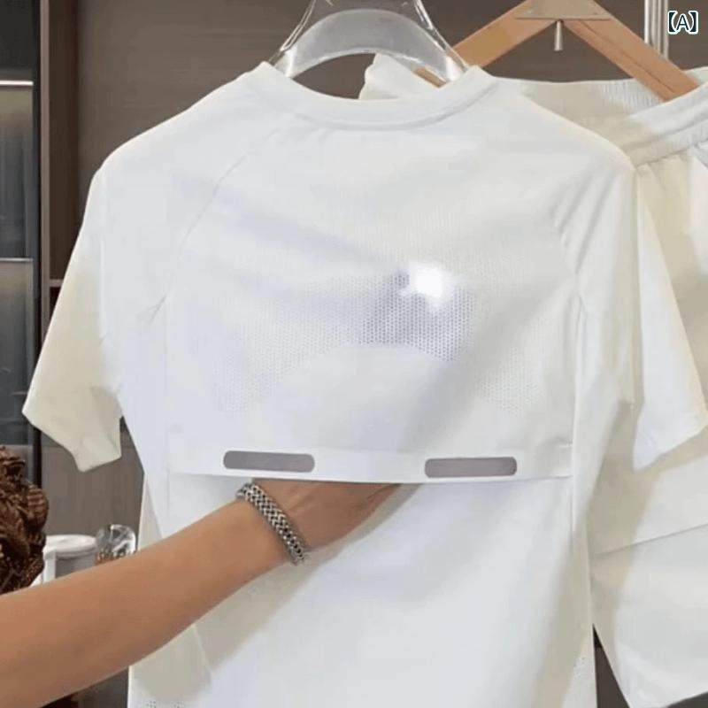 メンズ トップス 短袖 Tシャツ 短パン セット 夏 涼しい 速乾 修身 伸縮性 ポリエステル 100% 軽熟 カジュアル スタイル 都市 白色 黒