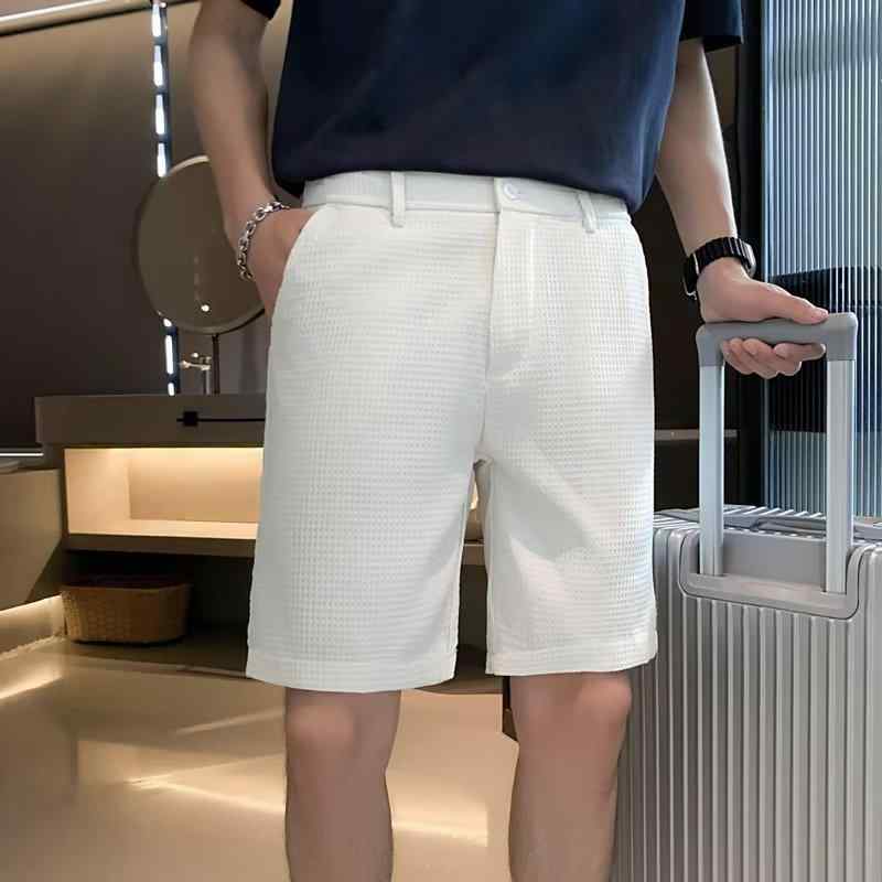 メンズ ショーツ 夏用 ワイドパンツ 軽ビジネス ゆったり シンプル トレンド コットン混紡 ポリエステル ポケット ブラウン 黒 緑 日常 青年向け 免燻 軽量 通勤 普段使い