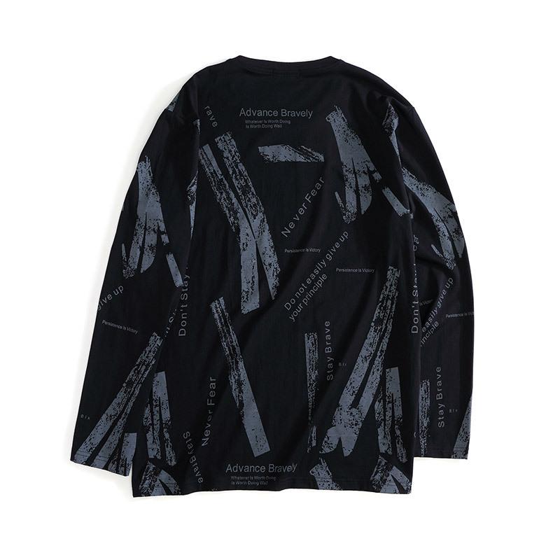 メンズ Tシャツ トップス 大きいサイズ ゆったり 長袖 ラウンドネック インナー 綿 透気性 黒 秋 印花 プリント ファッション ストリート スタイル 都市 普段使い 180-250g 2XL 3XL 4XL 5XL 6XL 7XL
