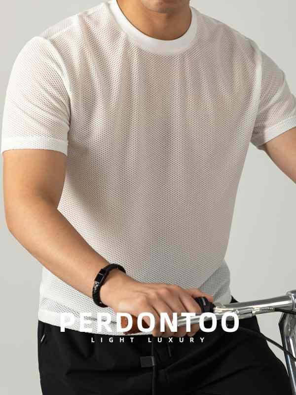 メンズ Tシャツ 短袖 速乾 蜂の巣 メッシュ 透気 夏季 接触冷感 丸首 薄手 体型フィット ナイロン 黒 白 紺 グレー 運動 青年 軽量 色牢度 高 180g-250g