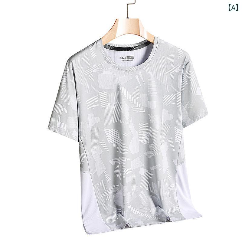 Tシャツ メンズ 短袖 夏季 薄手 速乾 透気 化繊混紡 ポリエステル ワイドフィット クルーネック 無帽 純色 プリント ロゴ 白色 黒 緑 軍緑 グレー 青年 24-35歳 ファッション 都市 スタイル ビジネス フィットネス 運動 ジム ランニング