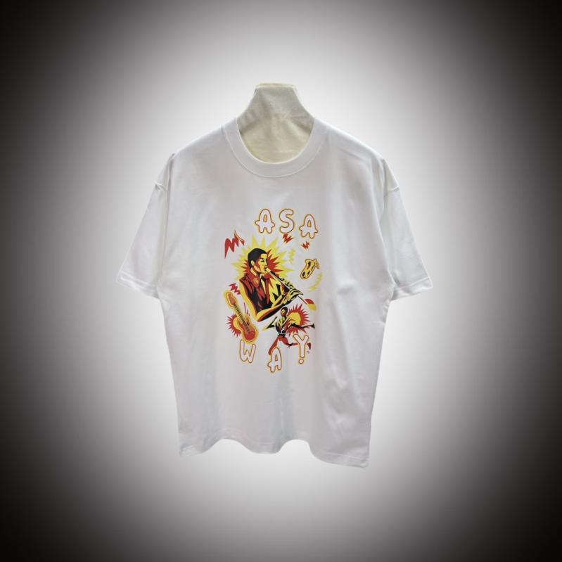 メンズ Tシャツ 短袖 落肩袖 ゆったり 男女兼用 綿素材 長絨棉 透気性 吸湿排汗 街スタイル 青年向け 丸首 無帽 普通厚 印花 幾何模様 白色 黒 宝藍 春夏秋 適用 欧米風 カジュアル 普段使い アウトドア セットアップ トップス ユニセックス