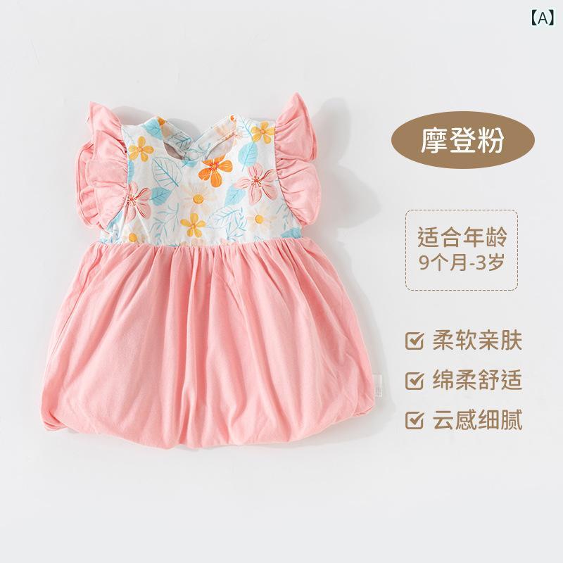赤ちゃんの 服 綿の 女の子の ワンピース 夏の 薄い 女性の 赤ちゃんの ノースリーブの 花の スカートの 子供の スカートの 夏服