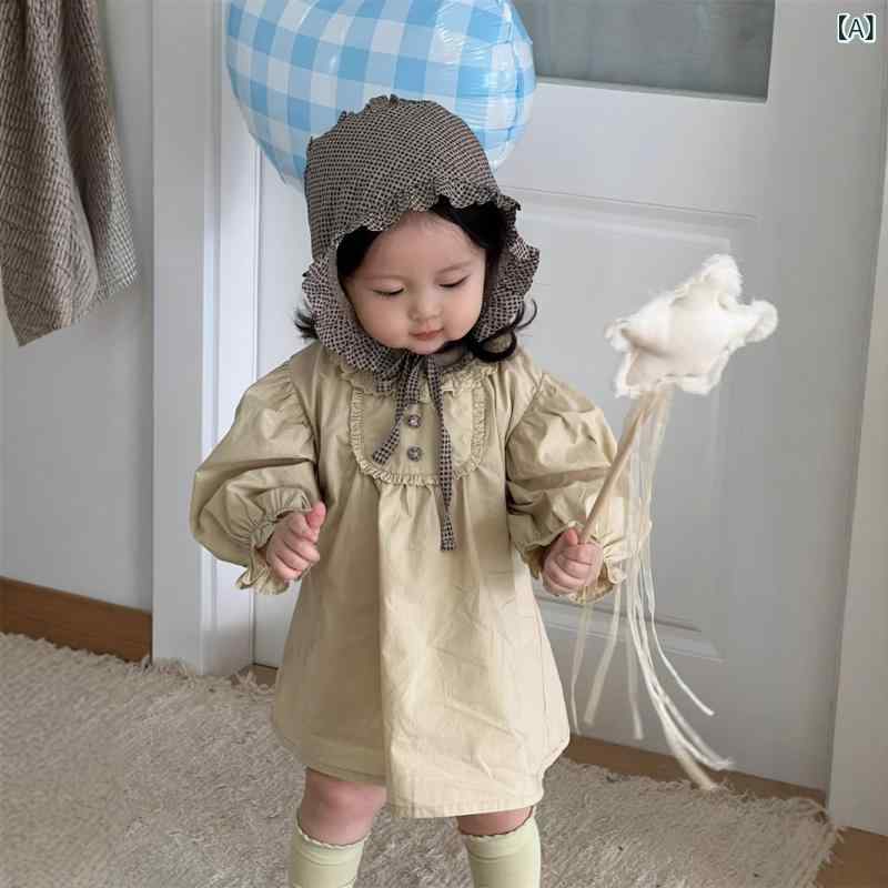子供 秋 服新 製品 2025 ベビー 秋 服 韓国 風 子供 服 秋 女の子 無地 パフスリーブドレス