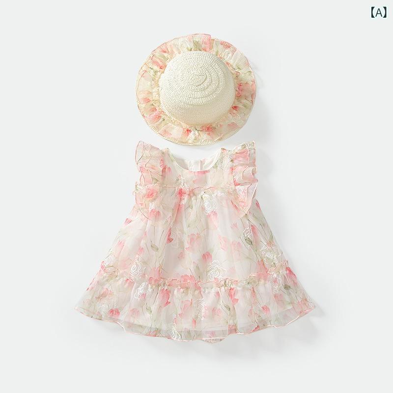 女の子 ワンピース 夏服 25 年 新作 洋 気 砕花 ピンク スカート 子供 夏 子供 服 プリンセスビーチスカート