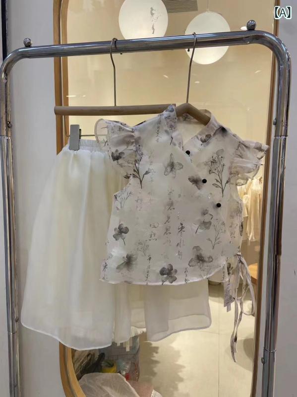 24 年 夏の 新型 中国 式 古風 女児 ワンピース 水墨 画 シリーズの 高級 気質 モデルは チャイナ ドレスを 掛けます。