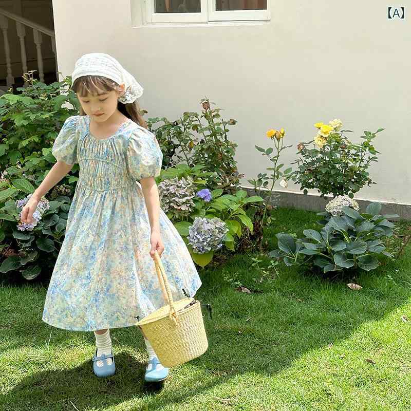 艾 摩 貝の 子供の スカートの 夏の 中で サイズの 女の子の 洋 気の 休暇の 田園 風の 泡の 袖の 王女の 花の ワンピース