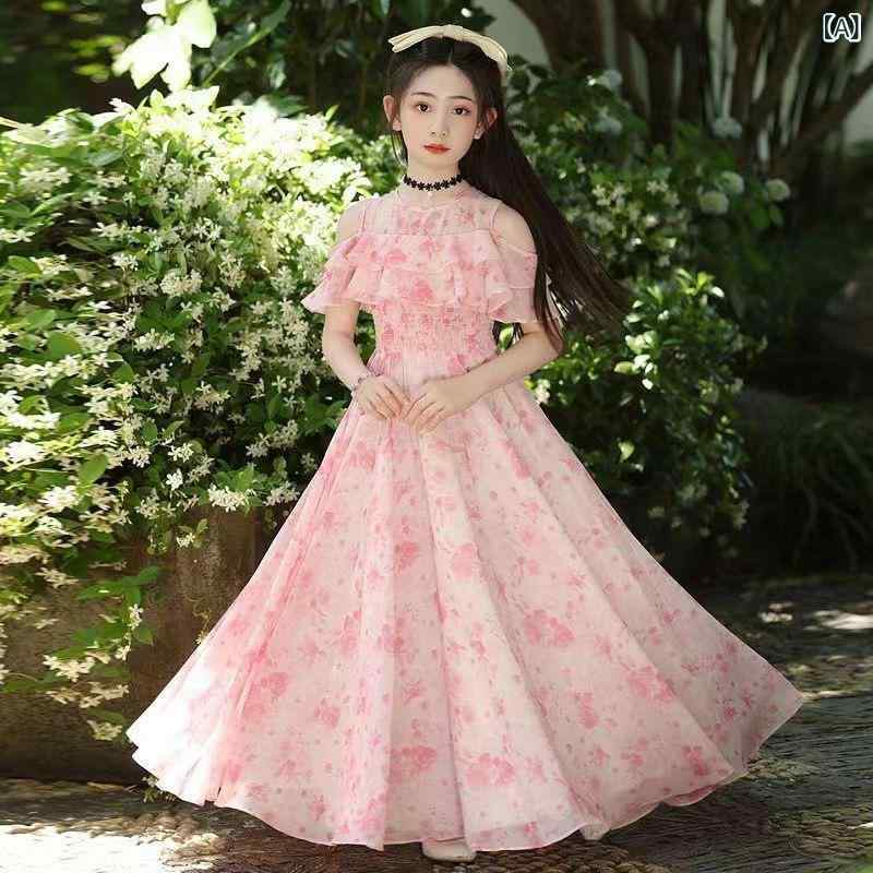 女の子 ワンピース 夏服 2025 新型 子供 洋 気 砕花 プリンセス スカート 女の子 夏 ミディアムスカート