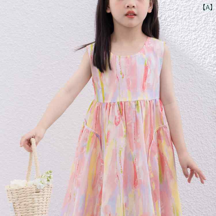 女の子 ドレス 2025 夏の 新しい スタイル 子供 スカート 子供 服 純粋な 綿の 花 柄 スカート大きな 子供の ハイエンドサマースカート