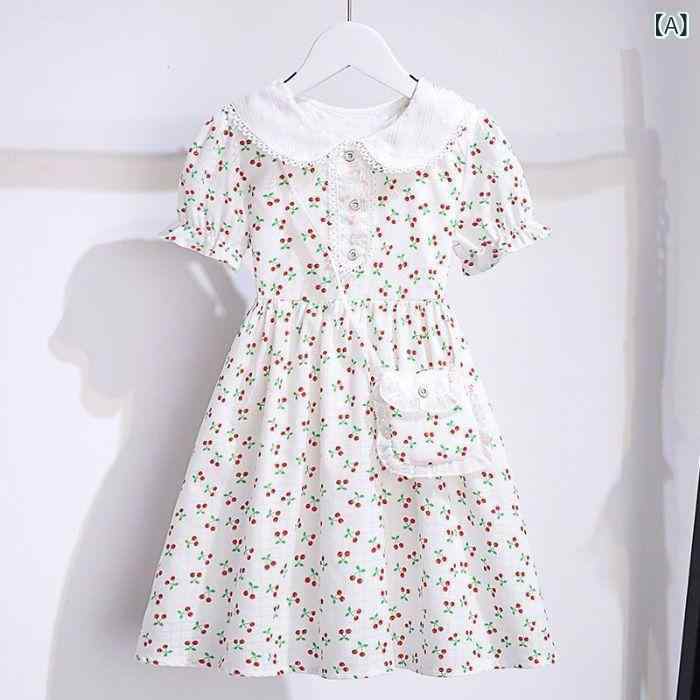 女の子 サマー ドレス 2025 新しい ファッショナブルな 子供 半袖 プリンセス ドレス 女の子 美しい 花 柄 スカート