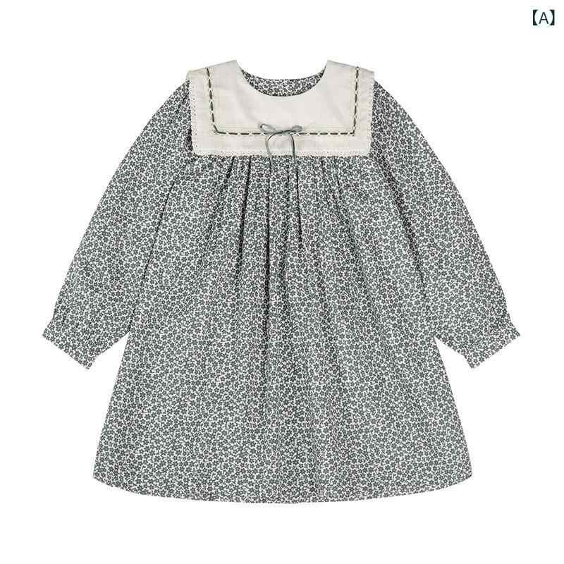 女の子 ドレス 2025 夏の新 北欧 牧歌 的な スタイルの 花 柄 スカート 少女 薄い 長袖 カジュアル スカート