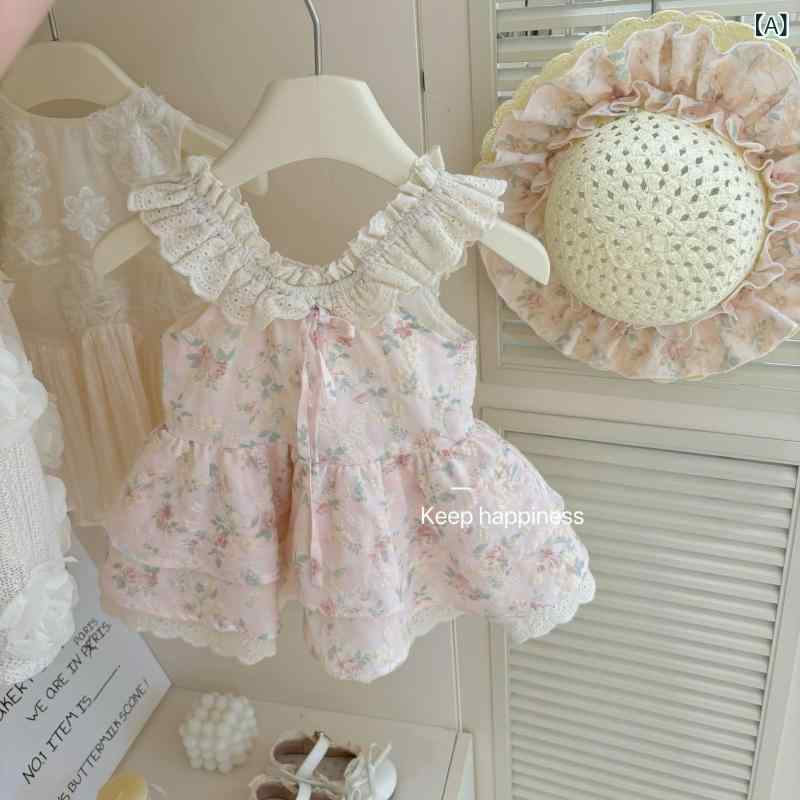 【 帽子を 贈る】新 商品の 桜 織の 花の 羽 ~ 女児の 夏の 甘い小 飛 袖の 優しい 花の レースの ワンピース