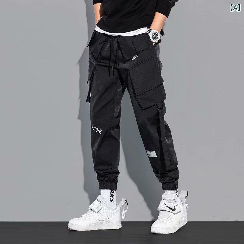 2025 春秋 新型 工 装 ズボン 男性 日系 潮 牌 ゆるい多 袋 標 帯 男性 束 足 カジュアル ins ズボン