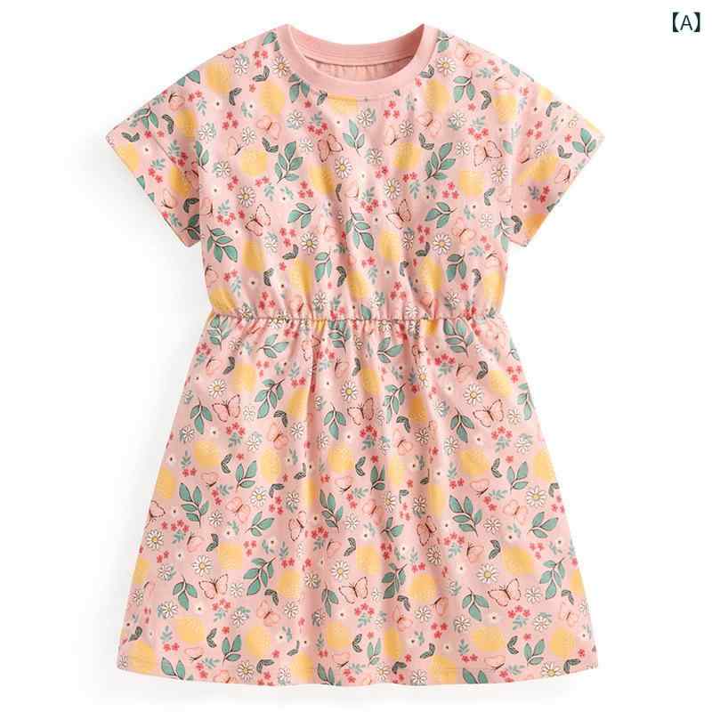 新しい 夏の 女の子の 花の スカートの 竹節の 汗の 布の 女の子の ワンピースの 純綿の 女の 宝の 薄い 半袖の スカートの 日系