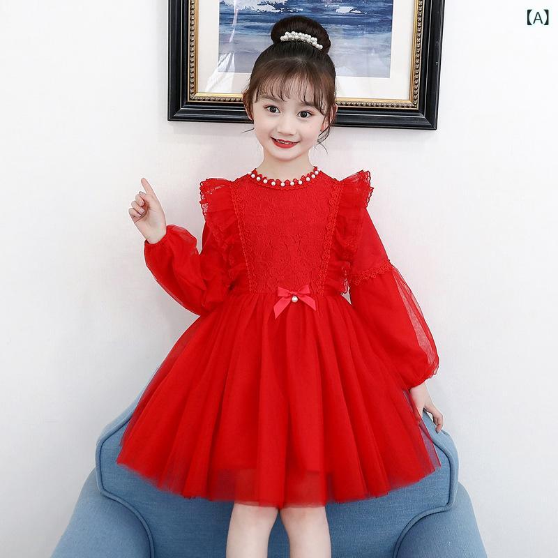 女の子 用 ワンピース 春 夏 新作 2025 レースと ビーズ 装飾 子供 用 プリンセス パフスリーブドレス イベント 用 ドレス 一 件 代 発送
