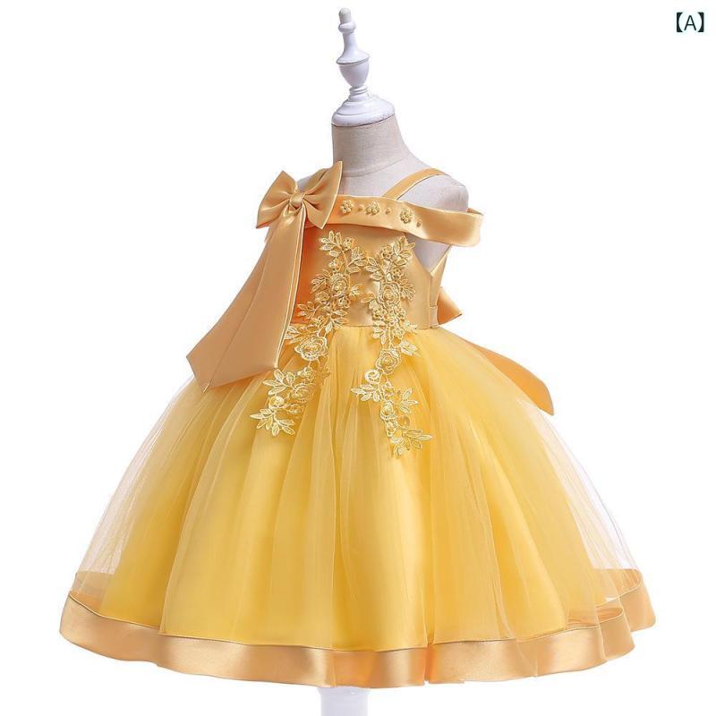アマゾンフラワーガールドレス ワン ショルダー 子供 ドレス プリンセス ドレス リボン 付き ワンピース 女の子 用 フェスティバル 衣装
