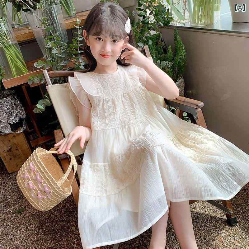 女の子 ワンピース 夏 2025 新作 子供 プリンセススカートノースリーブ 女の子 高 ?感 洋 気 ワンピース 妖精