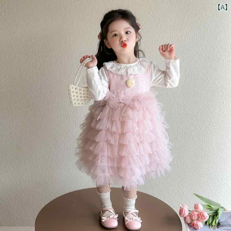 女の子の ワンピースの スーツの 春の 服の 2025 新型の 洋 気の ネットの 紗の スカートの 赤ちゃんの ドレスの 春秋の 子供の 王女の スカート