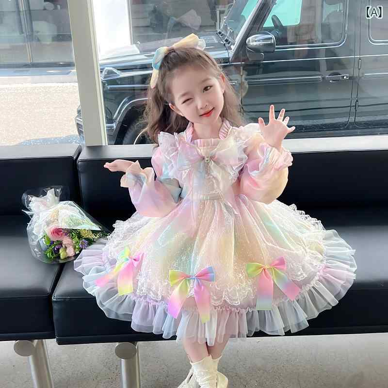 お嬢さん ロリータ 姫御前の スコートの お嬢さんの 秋の 服の 20 新型の 洋風の ちびっ子の 蓬 蓬の スコートの 虹の サイバー空間の 衣裳