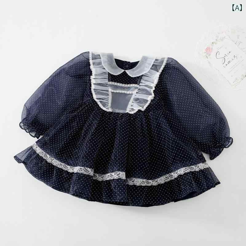 韓国の 子供 服の 女の子の ワンピースの 波 点の 子供の 王女の スカートの 春秋の 新型の 子供の スカートの ネットの 糸の スカートの 赤ちゃんの 長い スカート