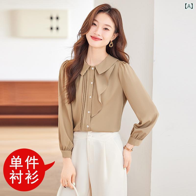 ハスの 葉の 縁の 丸襟の シャツの 女性の 2024の 新型の 春と 秋の ファッションの 洋風の 小さい シャツの 気質の 女神の 範の 職業の シャツ