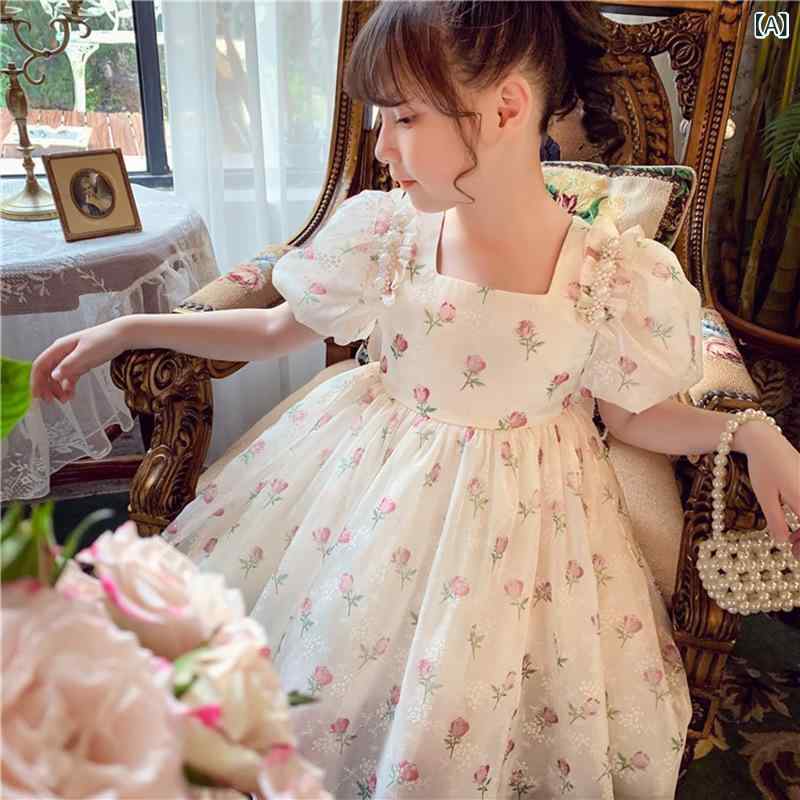 お嬢さん 姫御前 スコート 夏服 2023 新型 洋 気 ちびっ子 砕花 スコート お嬢さん つがい結び 泡 袖 衣裳