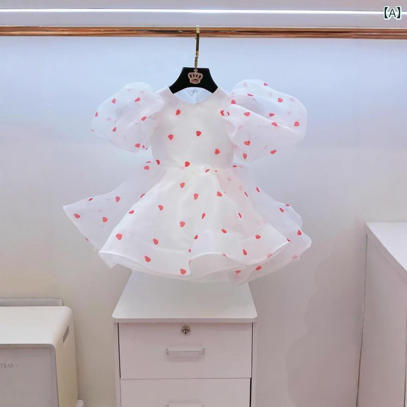 インガールズプリントパフスリーブプリンセスドレス 1 歳 もの言う花 御召しもの ちびっ子 ふわふわ ガーゼベビースイートラブハート