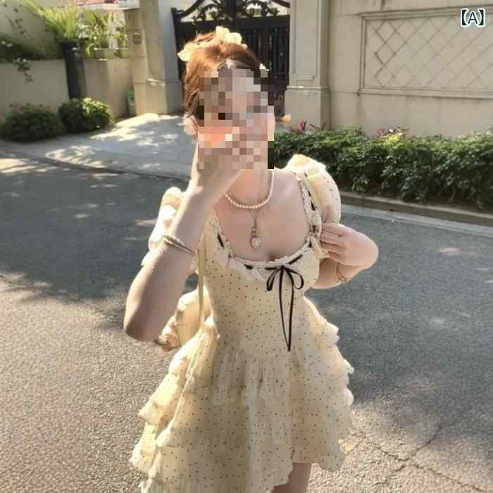 フォレストガールドレス 夏の 新しい スタイルの フリルデザインショートスカートウエスト 痩身 写真 撮影 優しい スタイルの スカート
