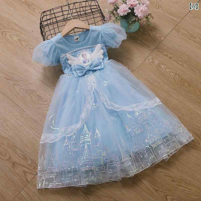 かわいい 工場 製の 女の子 用 エルサプリンセスドレス、 エルサドレス、 子供 用 アナと 雪の 女王 ドレス、 スパンコール 付き ガーゼ ドレス