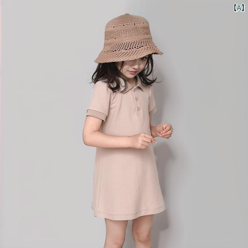 100 % 綿 春 夏 新品 レディース ワンピース 子供 子供 親子 ミディアムロング Polo 折り 襟 赤ちゃん 服 半袖