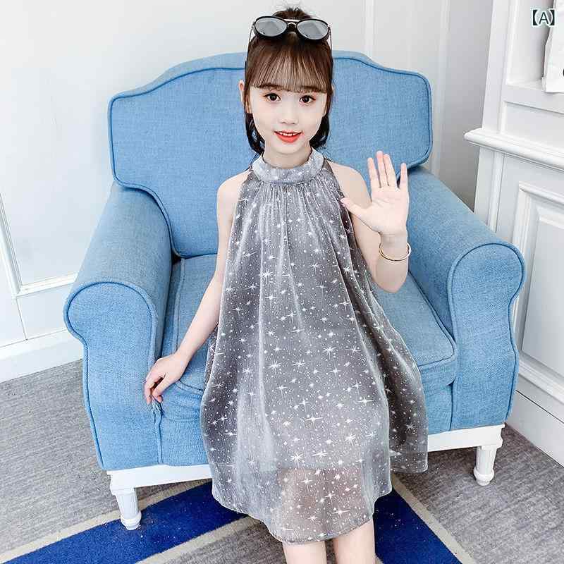 女の子 ドレス 2025 新しい スタイル 子供の 夏の ノースリーブ 星空 ガーゼスカートプリンセススカートスーパー 妖精 チュールスカート