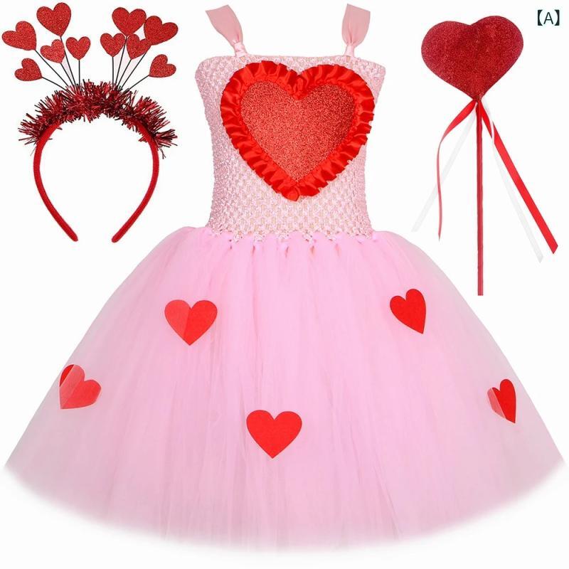 バレンタインデーの ワンピースの 赤い 愛の 王女の ネットの スカートの 女の子の 誕生 日の パーティーの ドレスの tuu 蓬 蓬の スカート