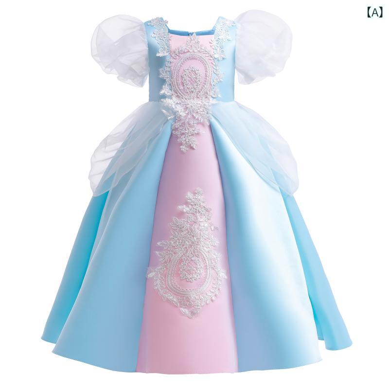 中の 子供の 女の子の ワンピースの 子供 服の 泡の 袖の 復古の 宮廷の 王女の スカートの 結婚式の パーティーの 長い スカートの ドレスの スカート