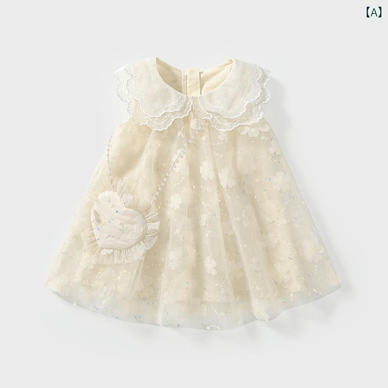 女の子の 25 年の 新型の ワンピースの 子供の 高級な純 色の 夏の ネットの 糸の 刺繍の 王女の スカートの 女の子の 韓国 版の 卸売り