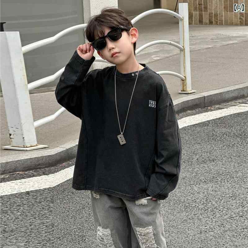 男児の 韓国 版の 衛 衣 2025 春の 新型 子供の ゆったりと した 百 合の 上着の 中の 子供の ファッションの 丸首の プルオーバー