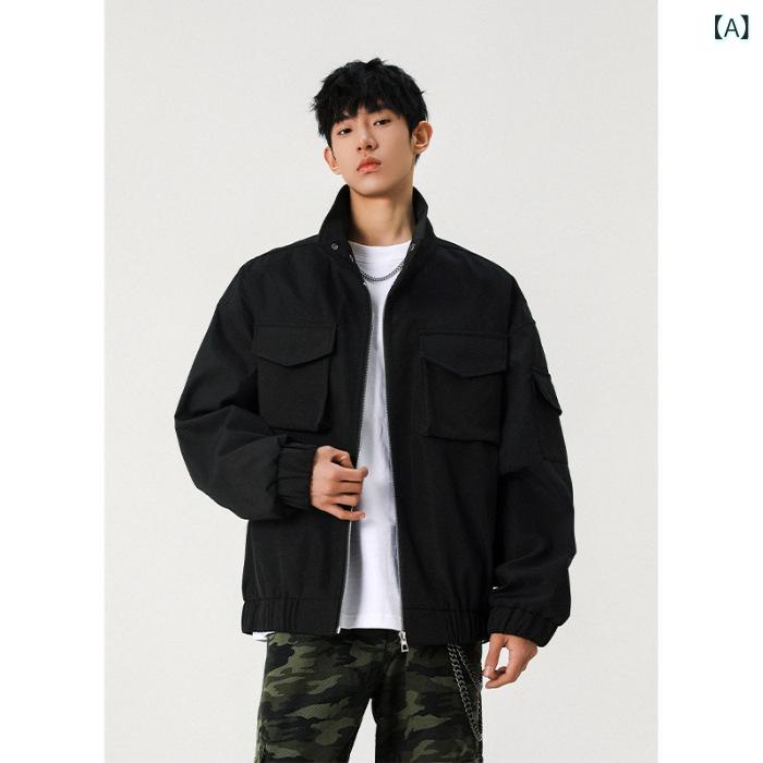 V 37 黒いこと アメリカン 騎兵 服 上衣 メンズ 春 新作 ハイストリートファッションブランド ゆったり 心地よい ボンバージャケット