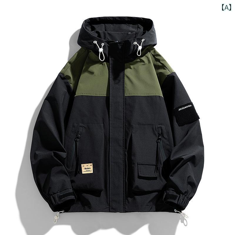 防風 特大 サイズ 150 kg メンズ 春秋 防水 フード 付き ジャケット 登山 スポーツ ジャケット