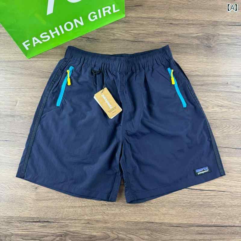pata アウトドア メンズ ビーチ パンツ ルーズ スポーツ 速 乾 フィット ネス アメリカン コントラスト カラー ジッパー ショーツ トレンディ
